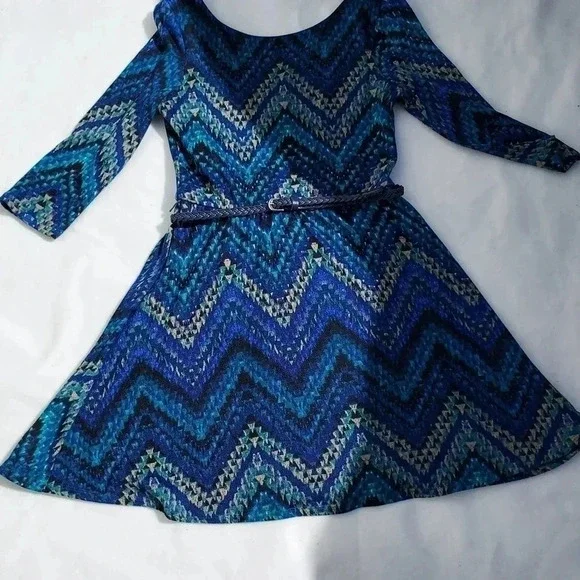 NWT Lily Rose Dress Teal/ Tan/Blue Mini Dress Medium - Picture 4 of 11